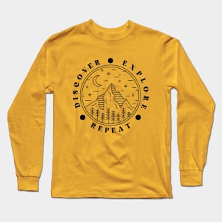 Discover Explore Repeat Vintage Minimal Line Art Adventurer Long Sleeve T-Shirt